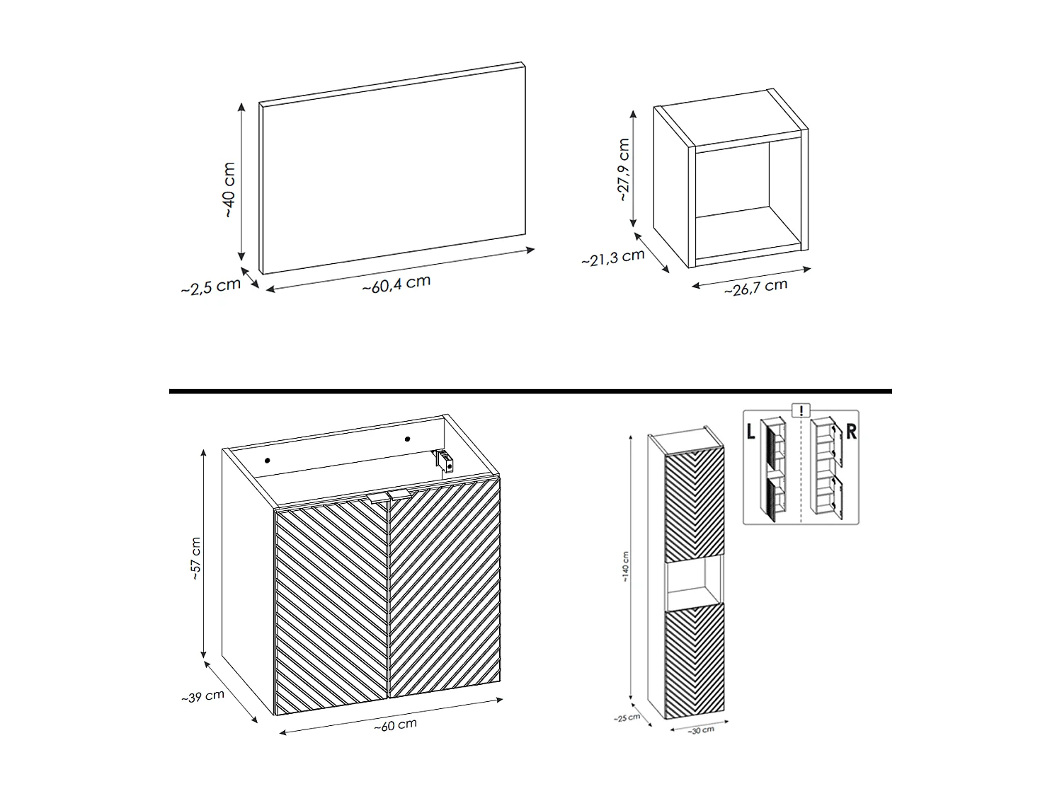 Ensemble de meuble de salle de bain - 60 cm - avec vasque à poser - avec colonne - 2 portes - DANO