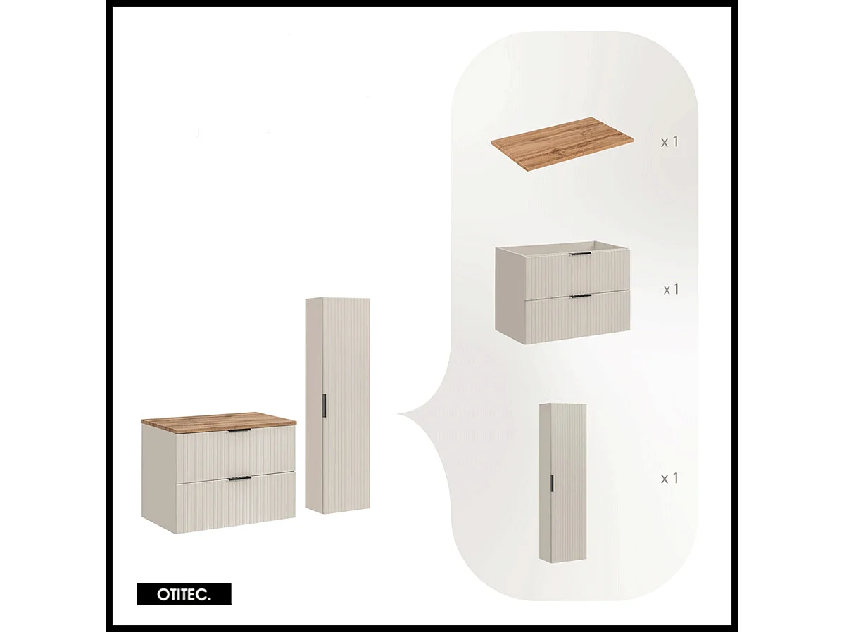 Ensemble meuble de salle de bain de 80 cm - avec plan - avec colonne - LIVA CASHMERE