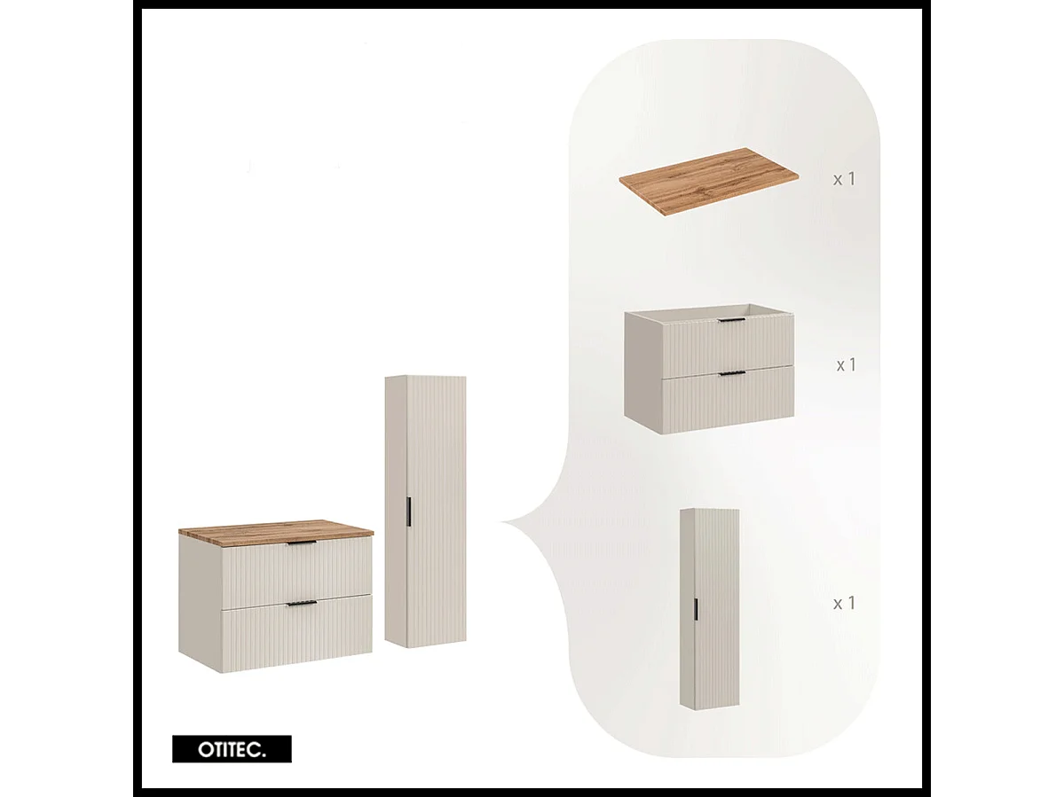 Ensemble meuble de salle de bain de 80 cm - avec plan - avec colonne - LIVA CASHMERE