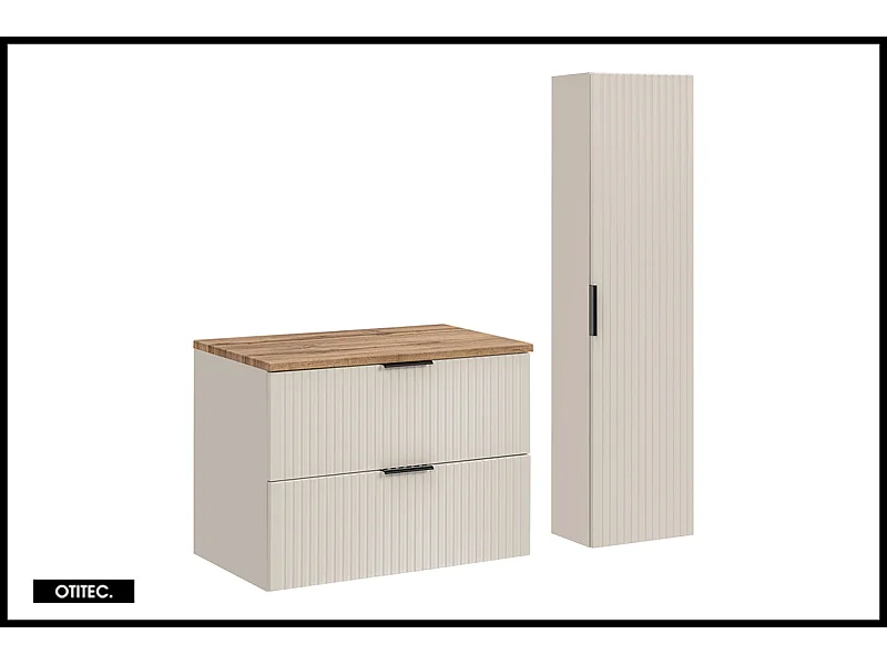 Ensemble meuble de salle de bain de 80 cm - avec plan - avec colonne - LIVA CASHMERE