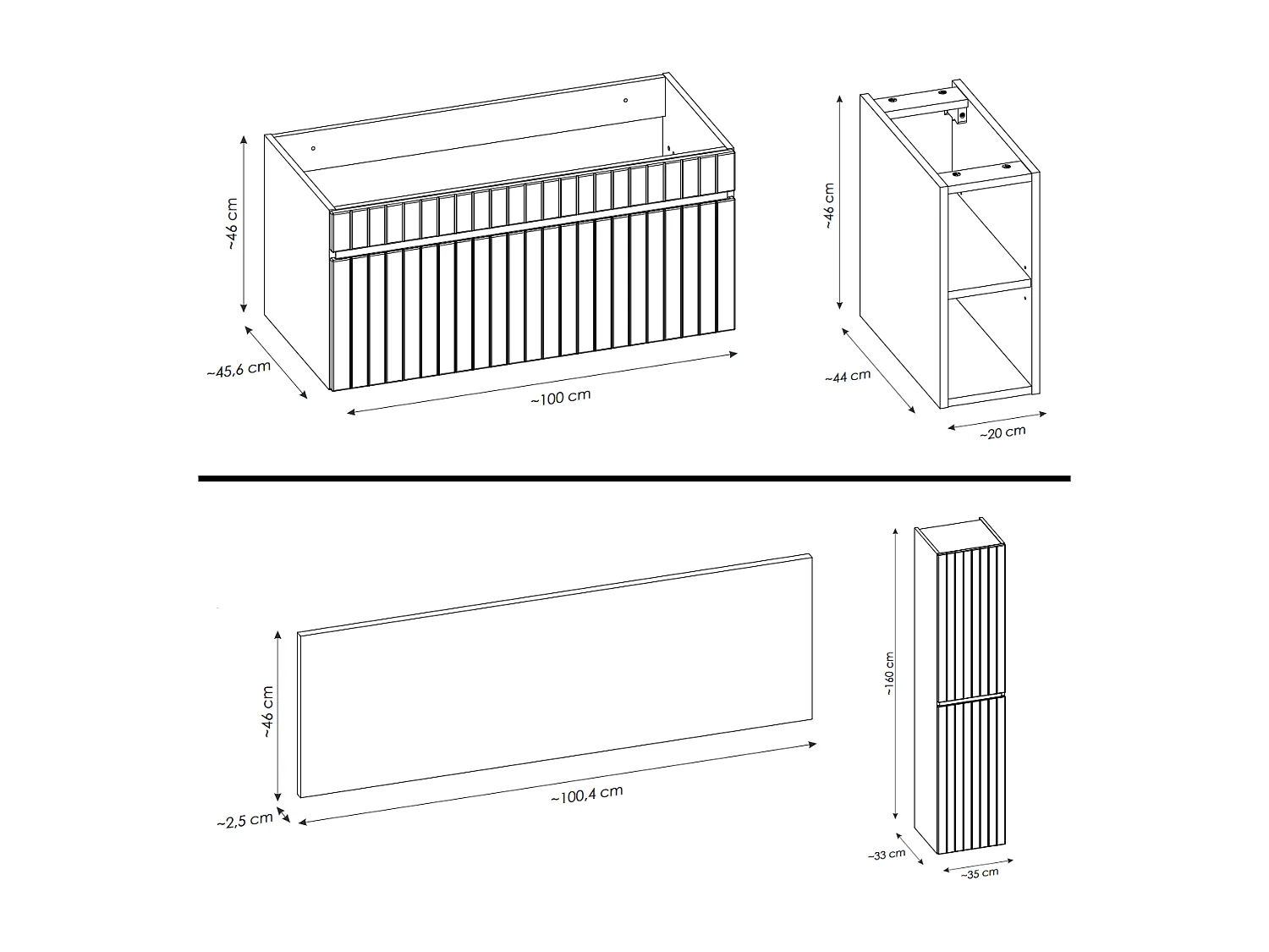 Ensemble de meuble de salle de bain - 100 cm - avec vasque à poser - avec plan - avec colonne et Miroir - 1 tiroir - MINO