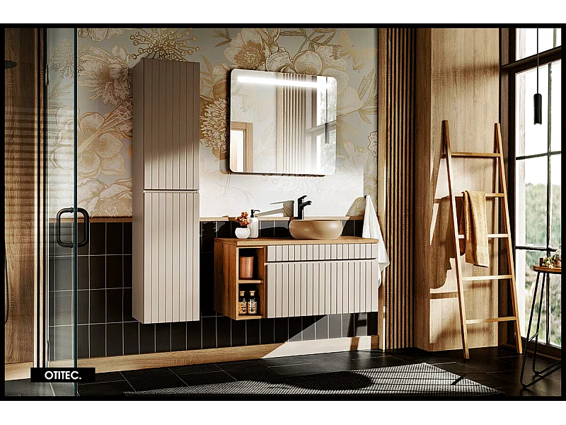 Ensemble de meuble de salle de bain - 100 cm - avec vasque à poser - avec plan - avec colonne et Miroir - 1 tiroir - MINO