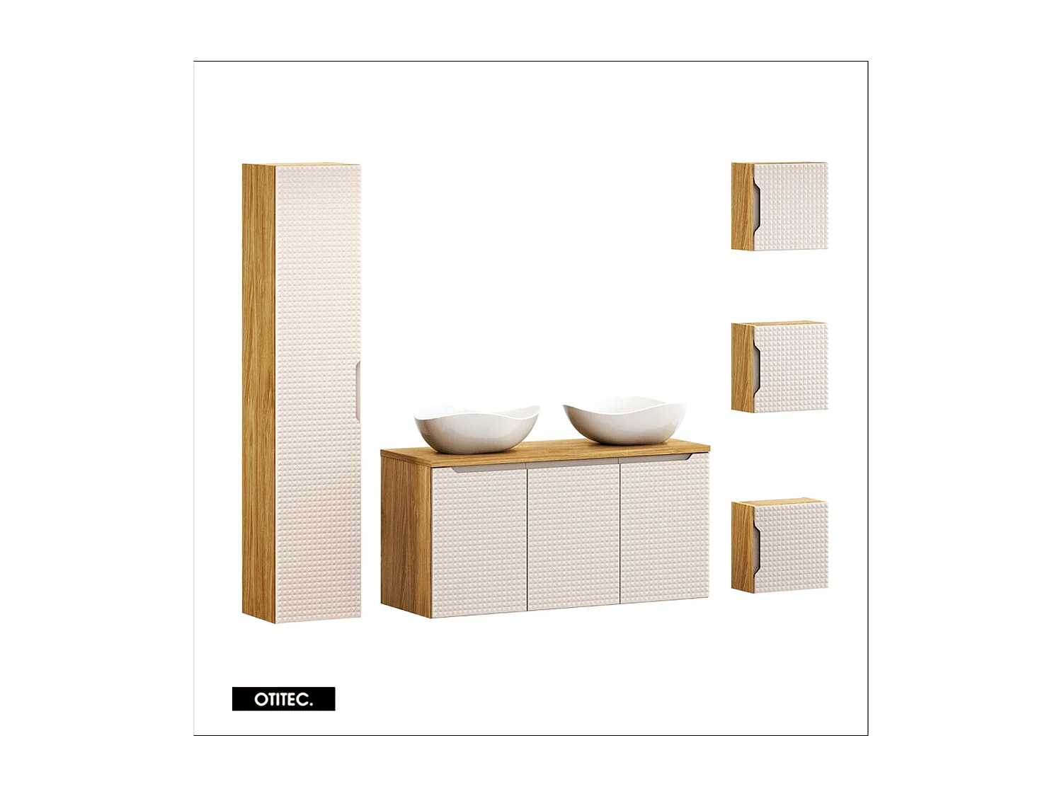 Ensemble de meuble de salle de bain - 120 cm - avec 2 vasque à poser - avec plan - avec colonne - 3 portes - SETTA