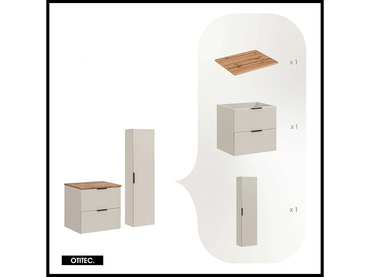 Ensemble meuble de salle de bain de 60 cm - avec plan - avec colonne - LIVA CASHMERE