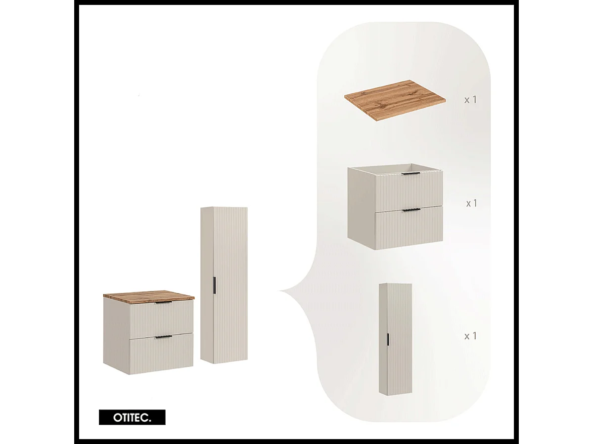 Ensemble meuble de salle de bain de 60 cm - avec plan - avec colonne - LIVA CASHMERE