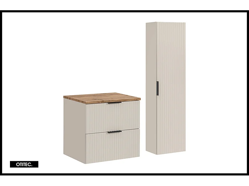 Ensemble meuble de salle de bain de 60 cm - avec plan - avec colonne - LIVA CASHMERE