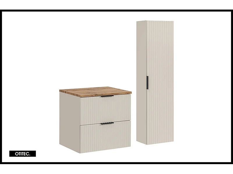 Ensemble meuble de salle de bain de 60 cm - avec plan - avec colonne - LIVA CASHMERE