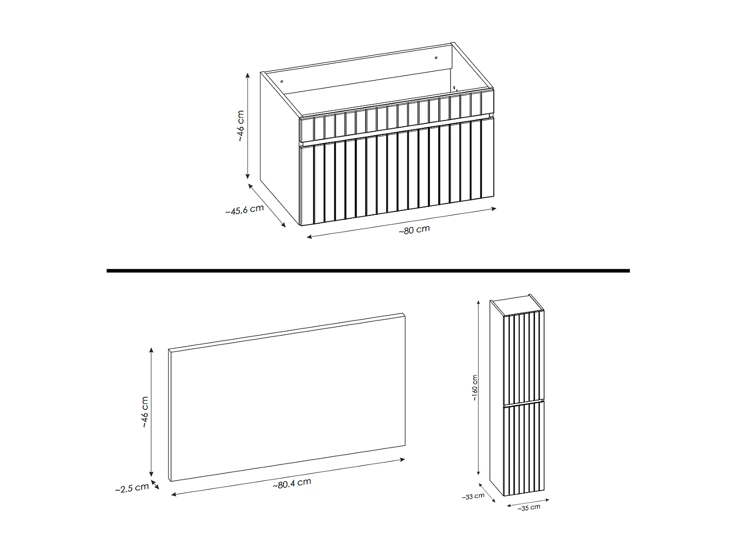 Ensemble de meuble de salle de bain - 80 cm - avec vasque à poser - avec plan - avec colonne et Miroir - 1 tiroir - MINO
