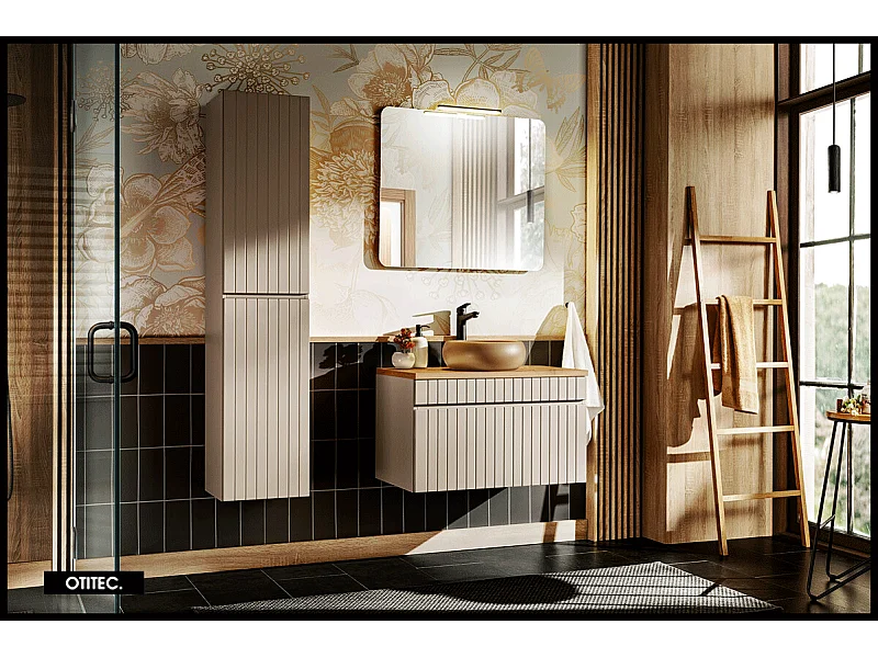 Ensemble de meuble de salle de bain - 80 cm - avec vasque à poser - avec plan - avec colonne et Miroir - 1 tiroir - MINO