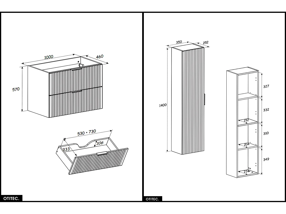 Ensemble de meubles sous vasque - 100 cm - avec Vasque à poser - Cubes et Colonne - Miroir LED - WOTANIA