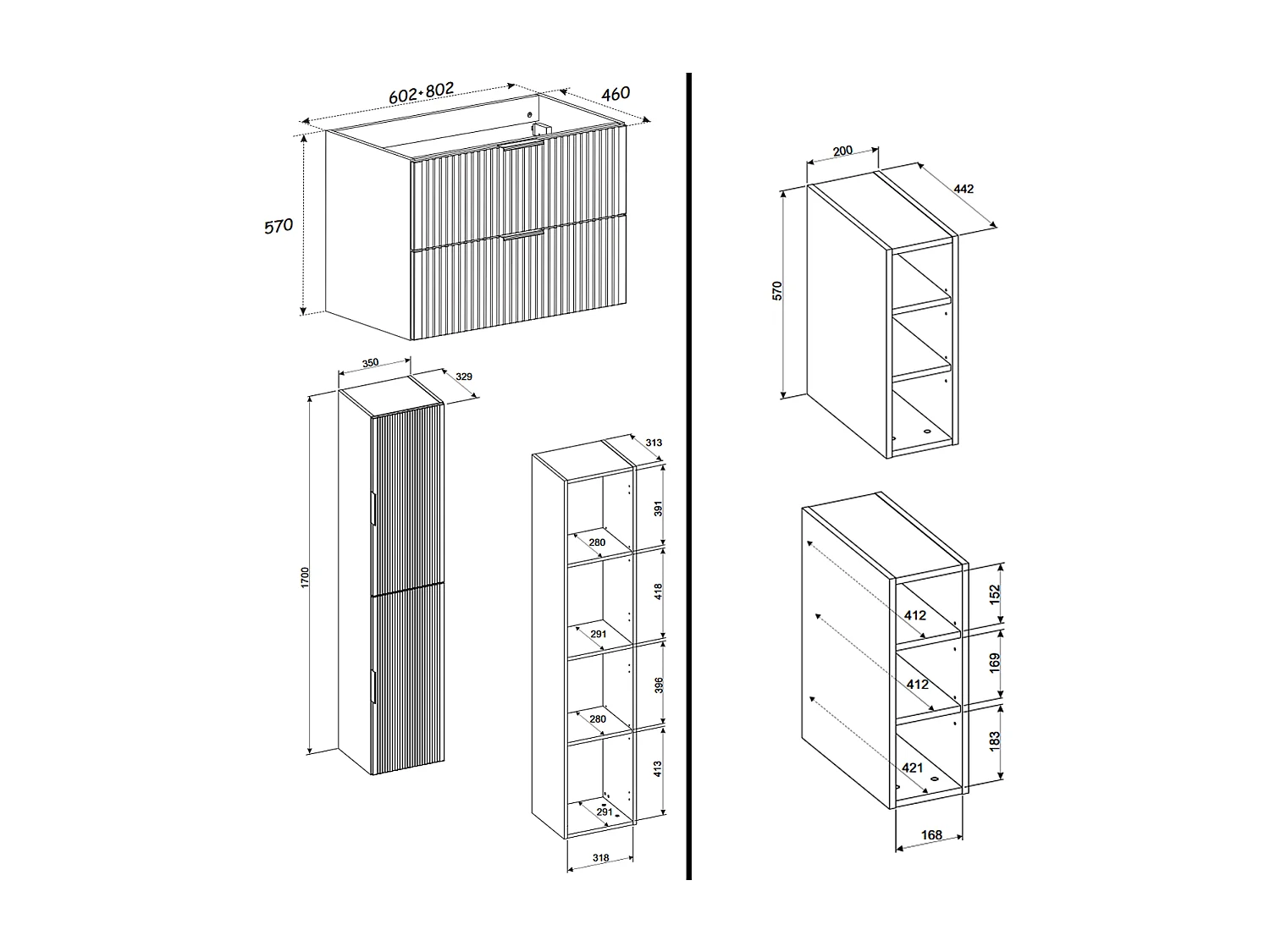 Ensemble meuble de salle de bain - 120 cm - avec plan - avec vasque à poser - haut meuble - ASTRA