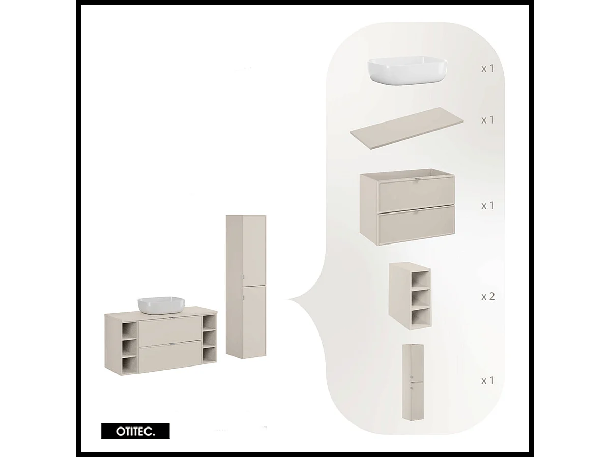 Ensemble meuble de salle de bain - 120 cm - avec plan - avec vasque à poser - haut meuble - ASTRA