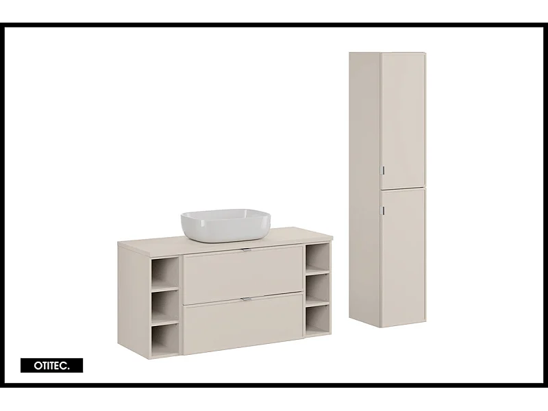 Ensemble meuble de salle de bain - 120 cm - avec plan - avec vasque à poser - haut meuble - ASTRA