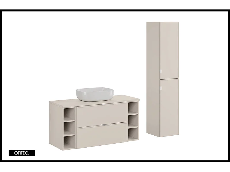 Ensemble meuble de salle de bain - 120 cm - avec plan - avec vasque à poser - haut meuble - ASTRA