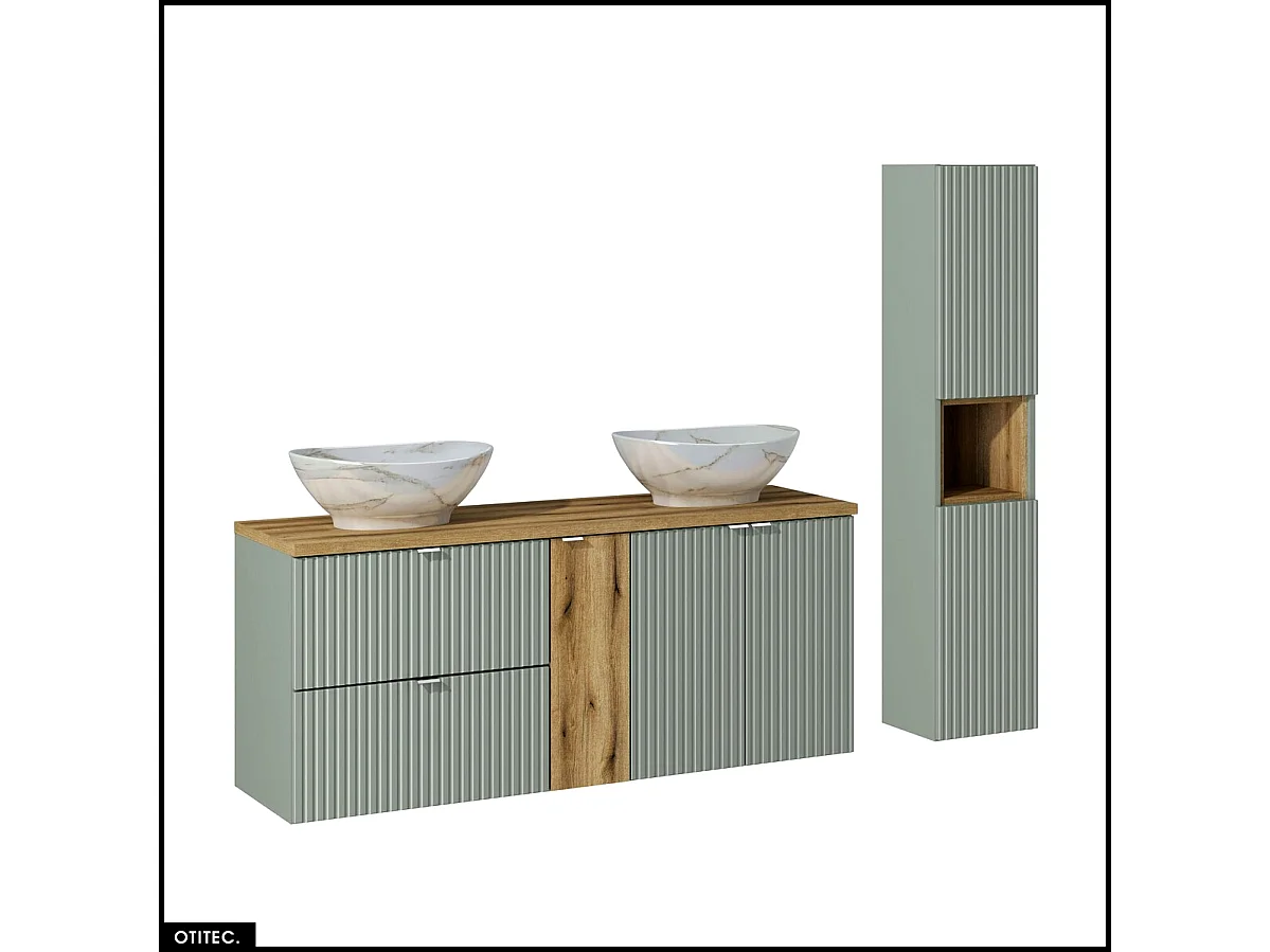 Ensemble de meubles sous vasque - 140 cm - avec Plan - 2 Vasques - Colonne - Cube - ROSEAU