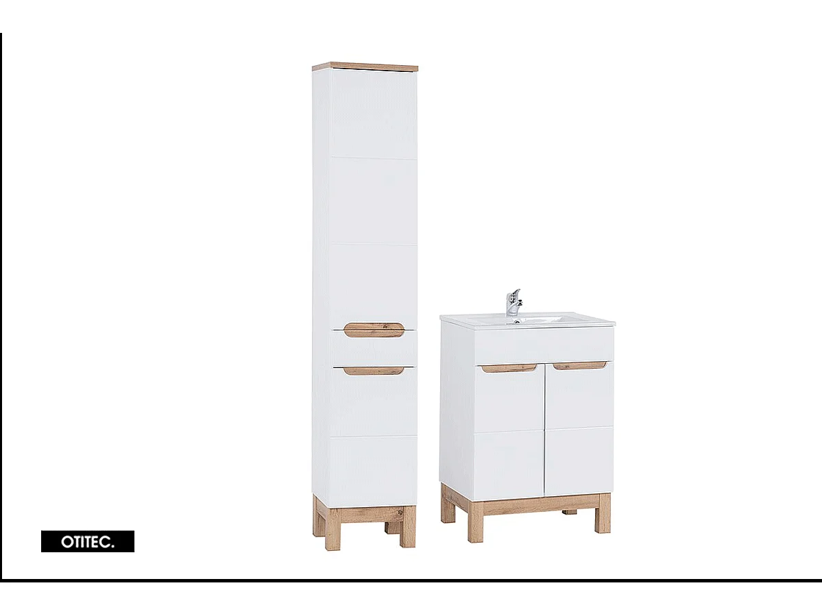 Ensemble meuble de salle de bain - 60 cm - avec vasque à encastrer - avec colonne - BALI WHITE
