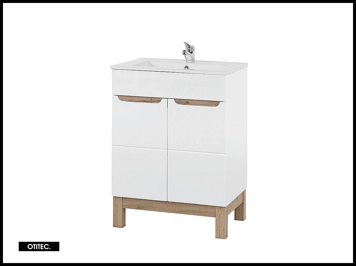 Ensemble meuble de salle de bain - 60 cm - avec vasque à encastrer - avec colonne - BALI WHITE