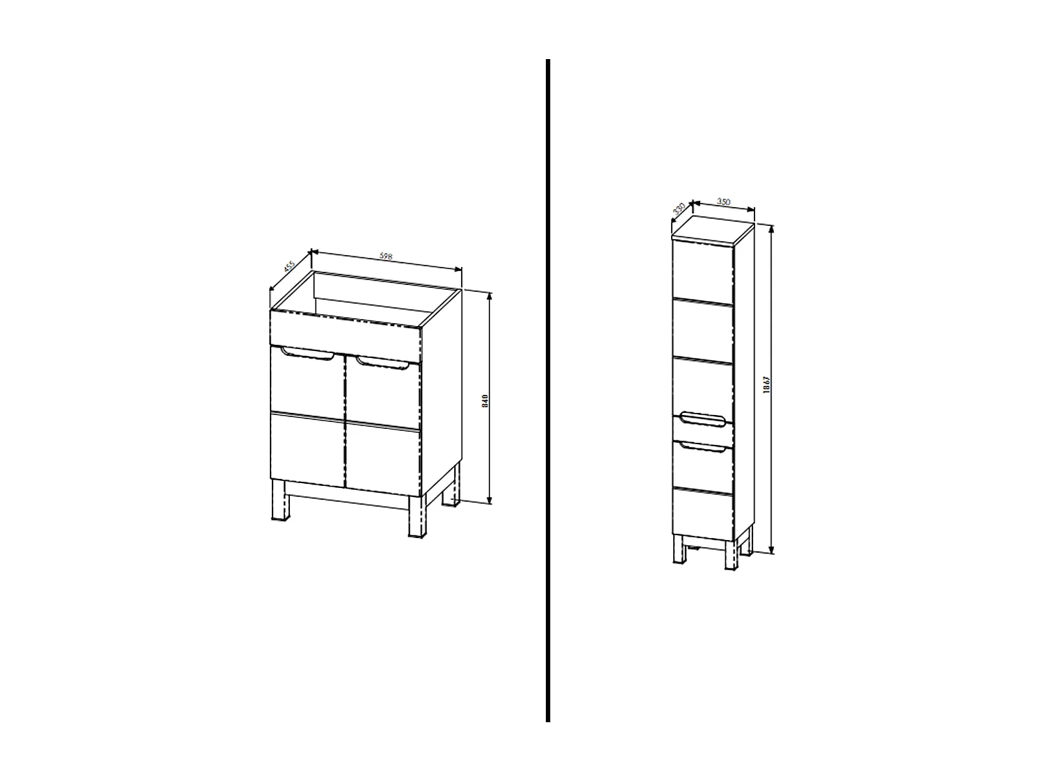 Ensemble meuble de salle de bain - 60 cm - avec vasque à encastrer - avec colonne - BALI WHITE