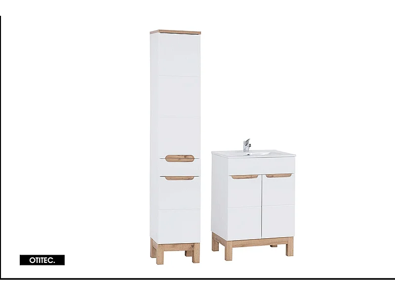 Ensemble meuble de salle de bain - 60 cm - avec vasque à encastrer - avec colonne - BALI WHITE