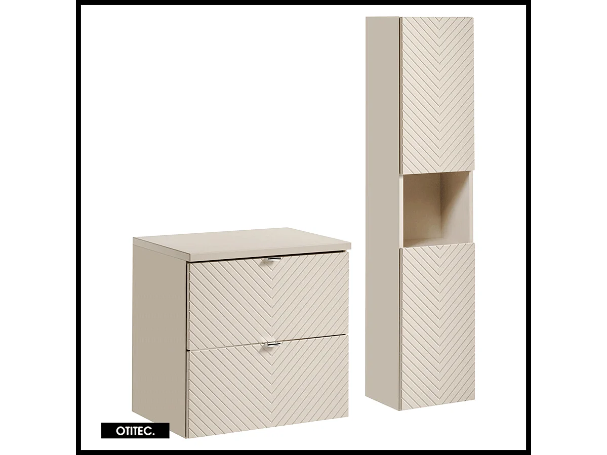 Ensemble de meuble de salle de bain - 60 cm - avec plan - avec colonne - 2 tiroirs - DANO