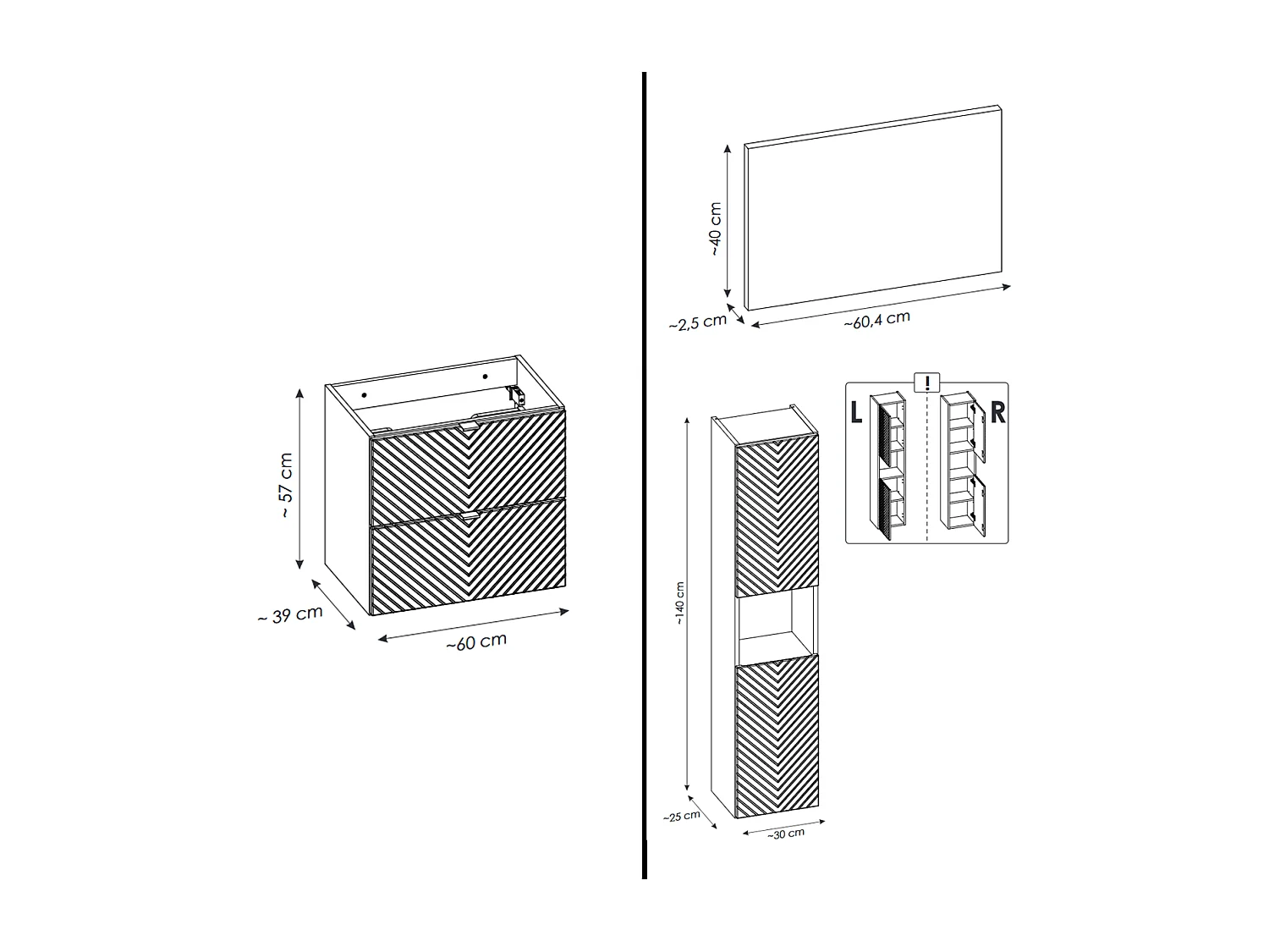 Ensemble de meuble de salle de bain - 60 cm - avec plan - avec colonne - 2 tiroirs - DANO