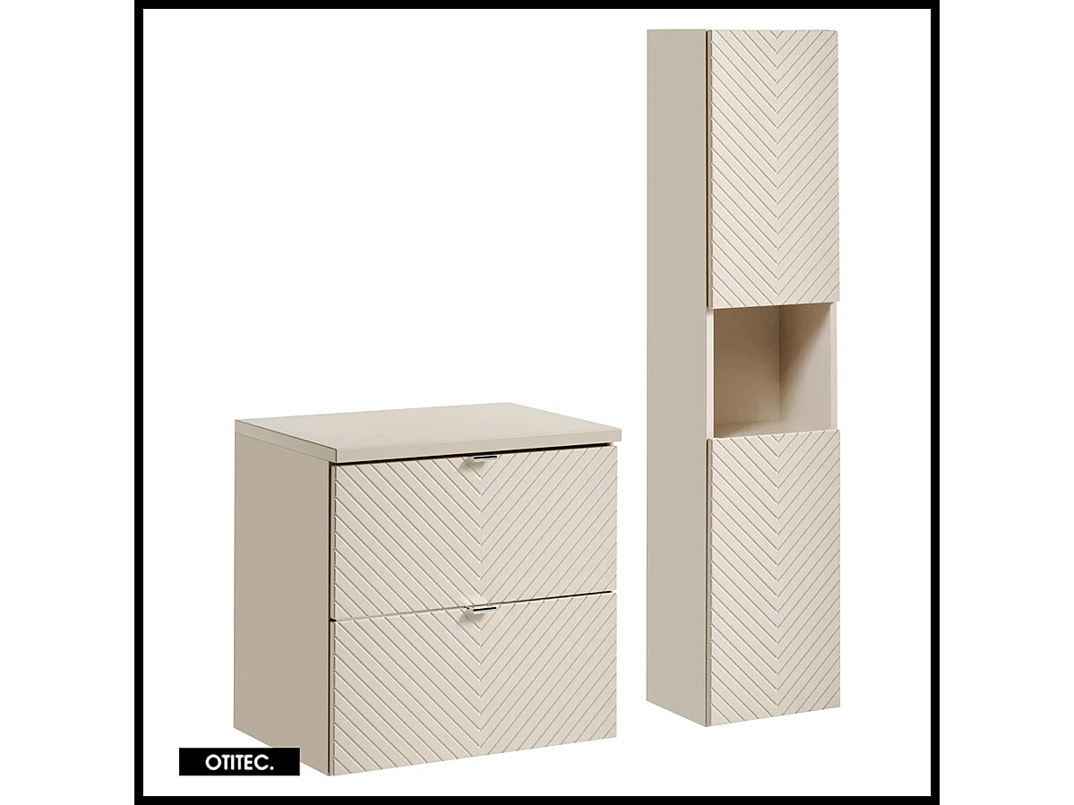 Ensemble de meuble de salle de bain - 60 cm - avec plan - avec colonne - 2 tiroirs - DANO