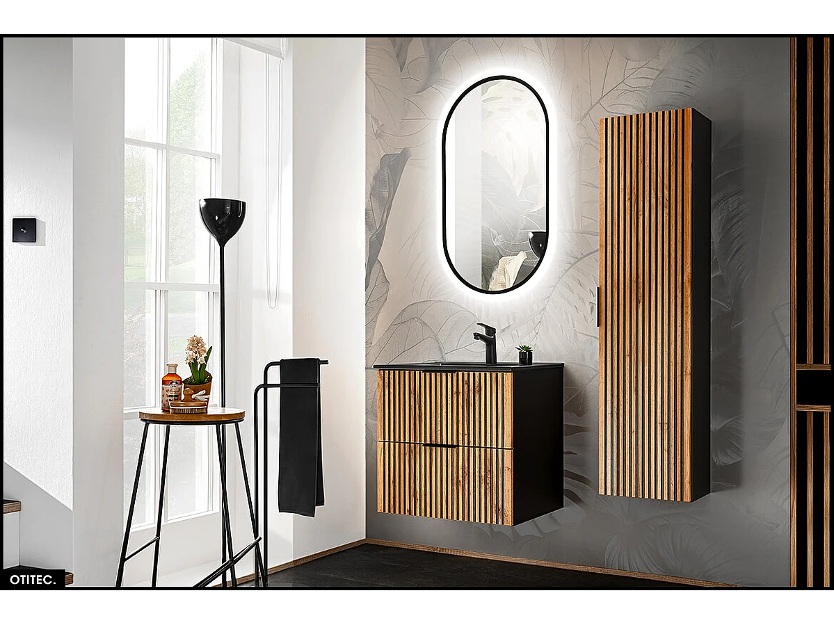Ensemble de meubles sous vasque - 60 cm - avec Vasque - Colonne - Miroir LED - WOTANIA