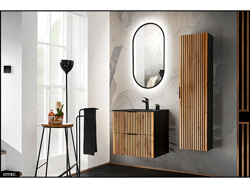 Ensemble de meubles sous vasque - 60 cm - avec Vasque - Colonne - Miroir LED - WOTANIA