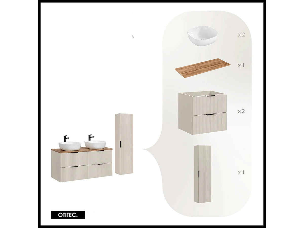 Ensemble meuble de salle de bain de 120 cm - avec plan - avec 2 vasques -  avec colonne - LIVA CASHMERE