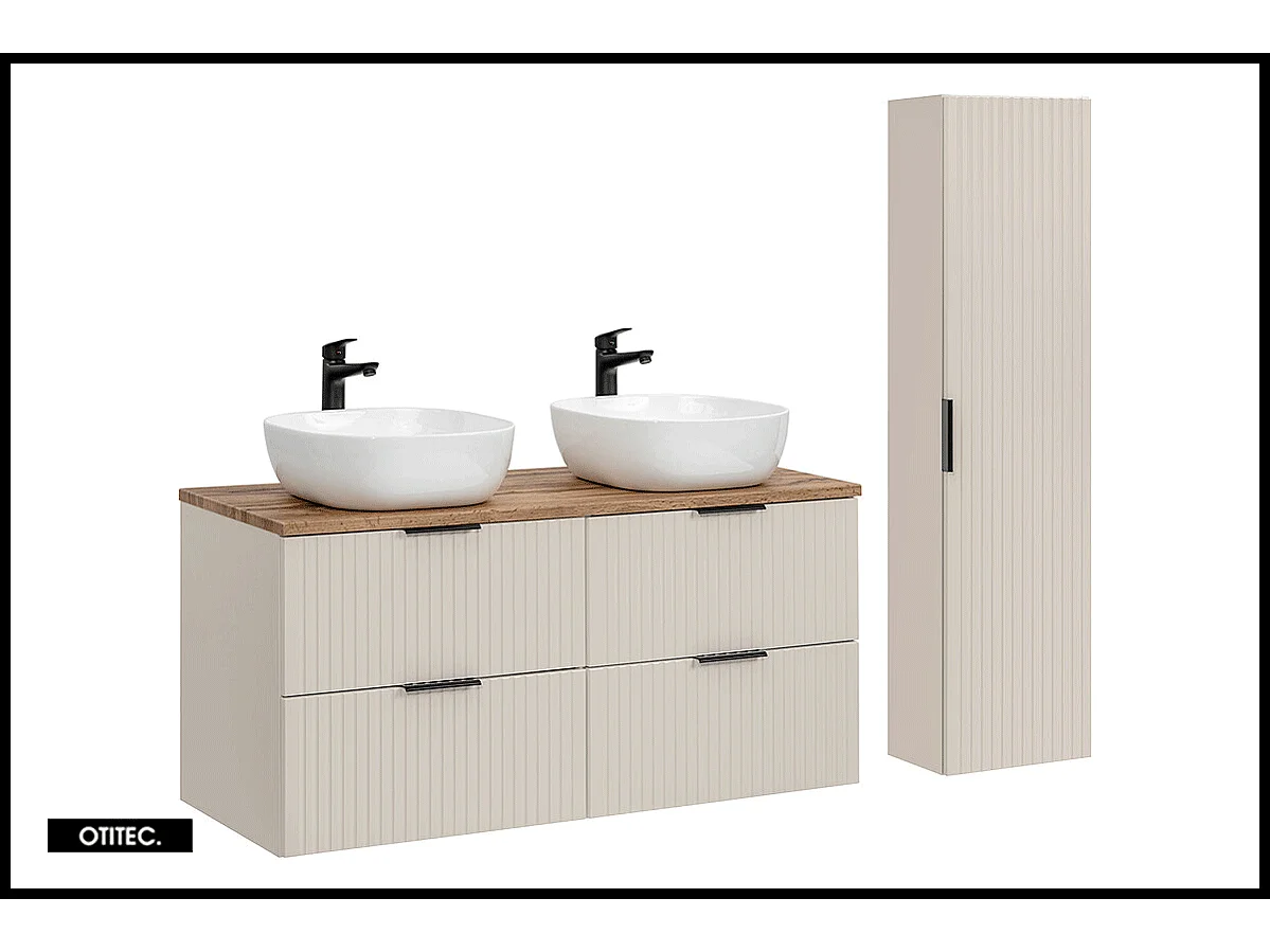 Ensemble meuble de salle de bain de 120 cm - avec plan - avec 2 vasques -  avec colonne - LIVA CASHMERE