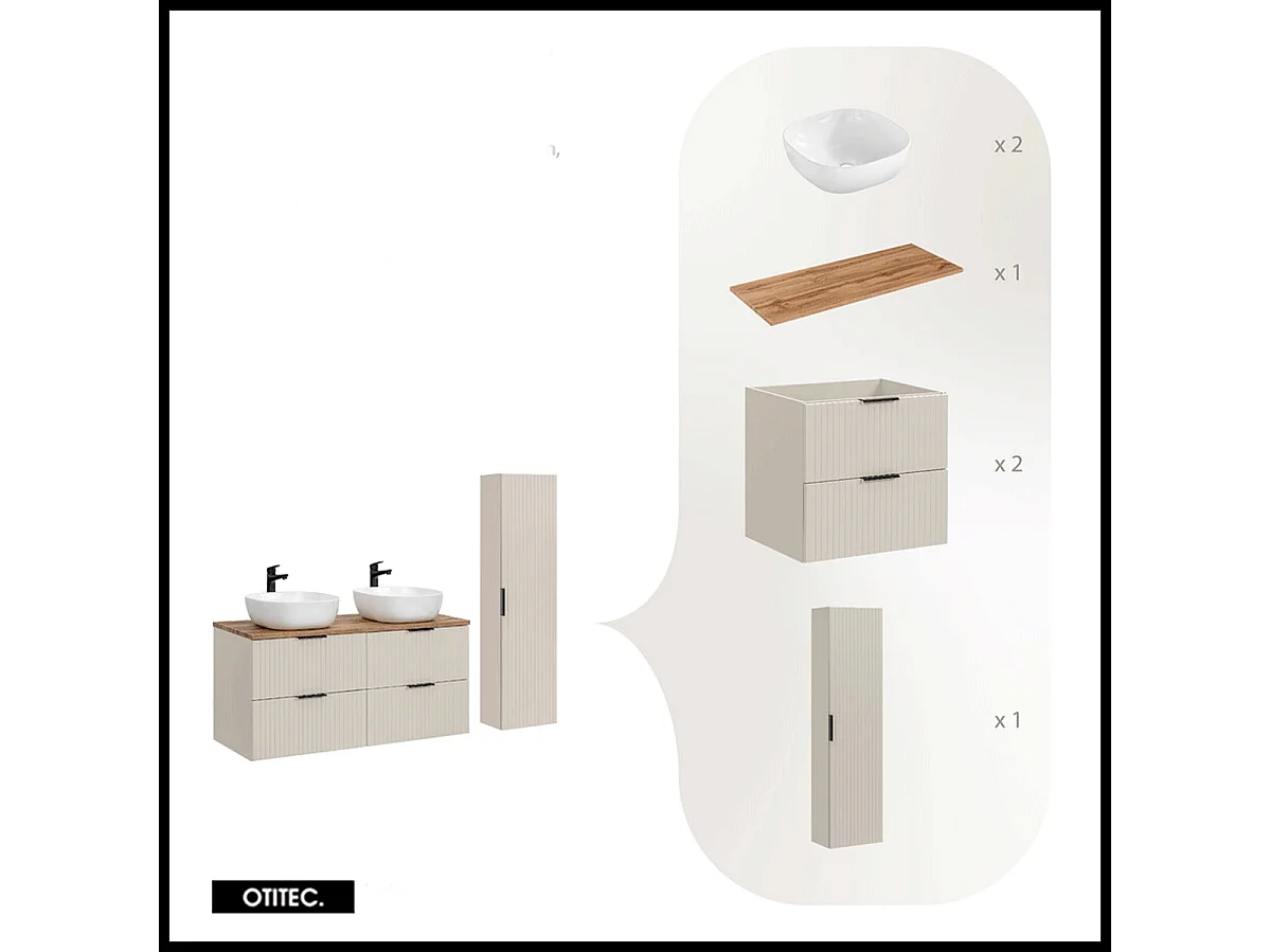 Ensemble meuble de salle de bain de 120 cm - avec plan - avec 2 vasques -  avec colonne - LIVA CASHMERE