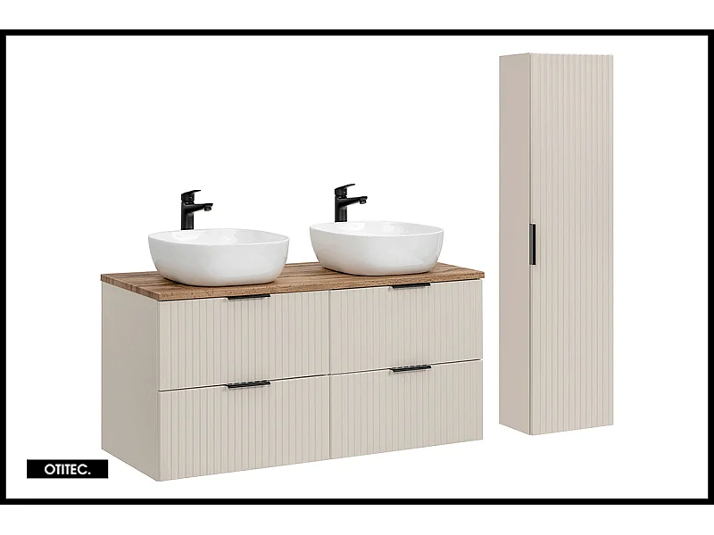 Ensemble meuble de salle de bain de 120 cm - avec plan - avec 2 vasques -  avec colonne - LIVA CASHMERE