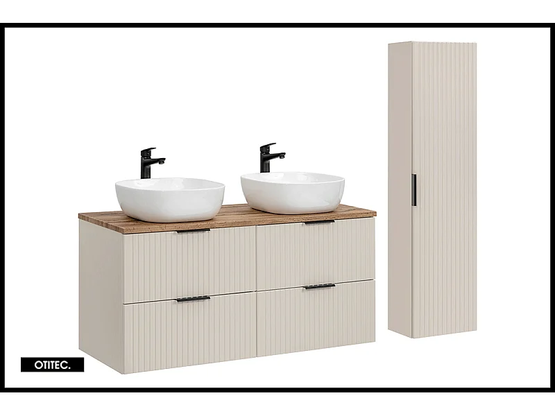 Ensemble meuble de salle de bain de 120 cm - avec plan - avec 2 vasques -  avec colonne - LIVA CASHMERE