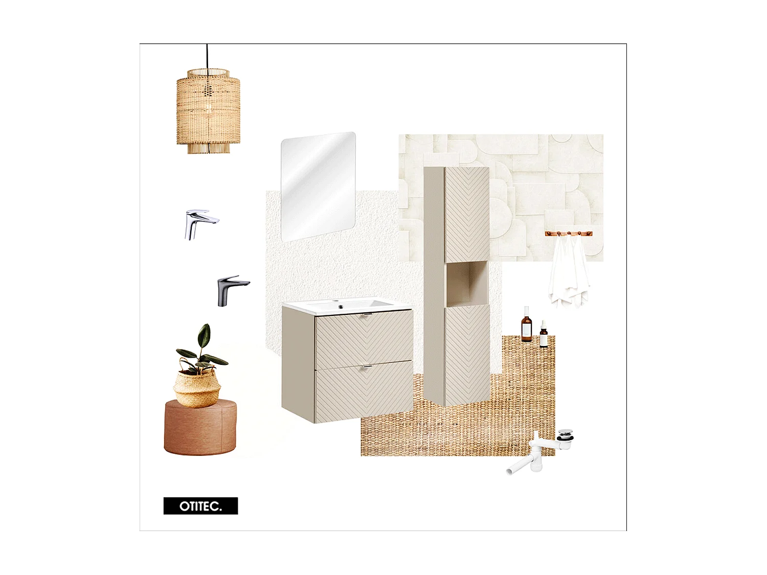 Ensemble de meuble de salle de bain - 60 cm - avec vasque encastré - avec colonne - 2 tiroirs - DANO