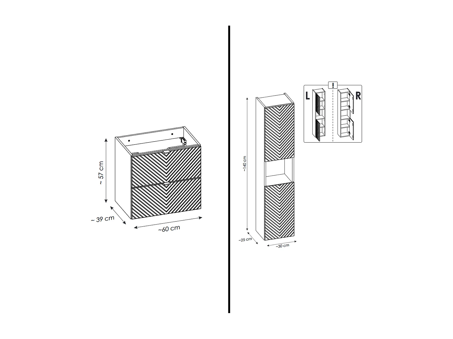 Ensemble de meuble de salle de bain - 60 cm - avec vasque encastré - avec colonne - 2 tiroirs - DANO