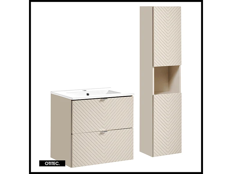 Ensemble de meuble de salle de bain - 60 cm - avec vasque encastré - avec colonne - 2 tiroirs - DANO
