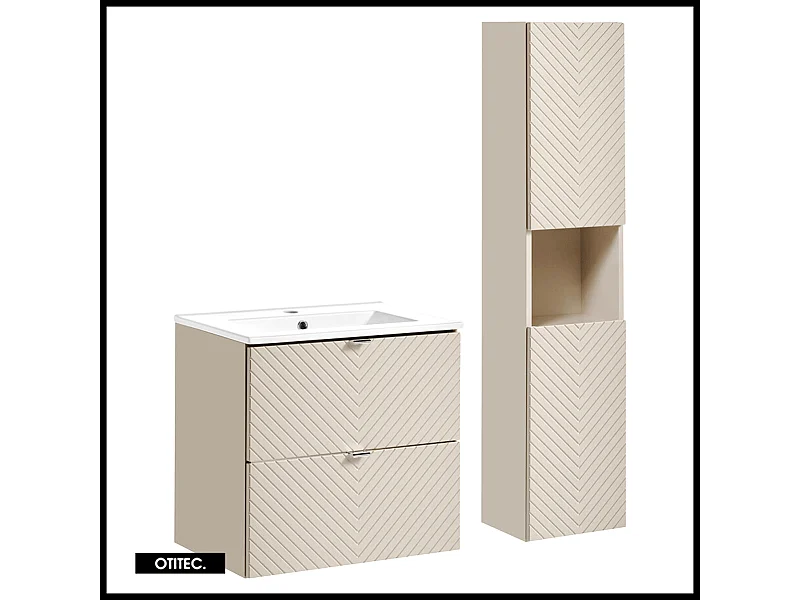Ensemble de meuble de salle de bain - 60 cm - avec vasque encastré - avec colonne - 2 tiroirs - DANO