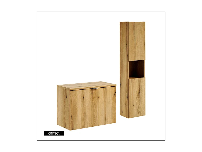 Ensemble de meuble de salle de bain - 80 cm - Oak - avec plan - avec colonne - 2 portes - VOLTA Oak