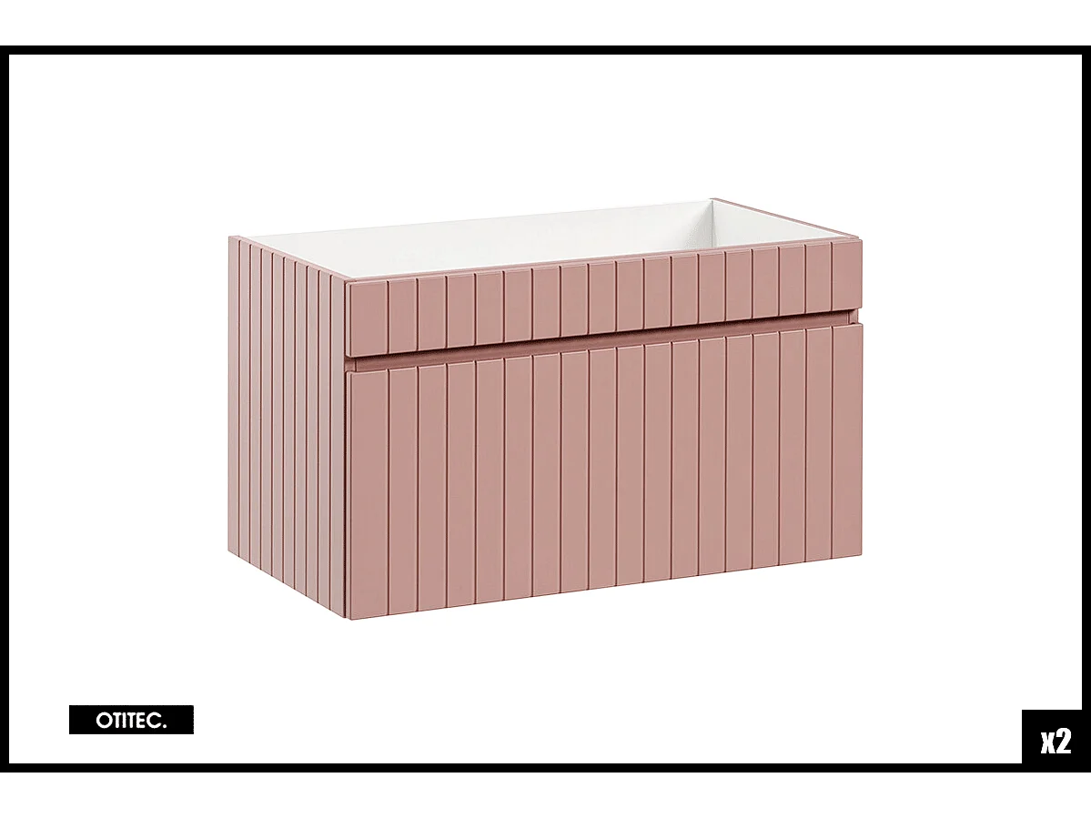 Ensemble de meuble de salle de bain - 160 cm - avec 2 vasques à poser - avec plan - avec colonne et Miroir - 2 tiroirs - MINO