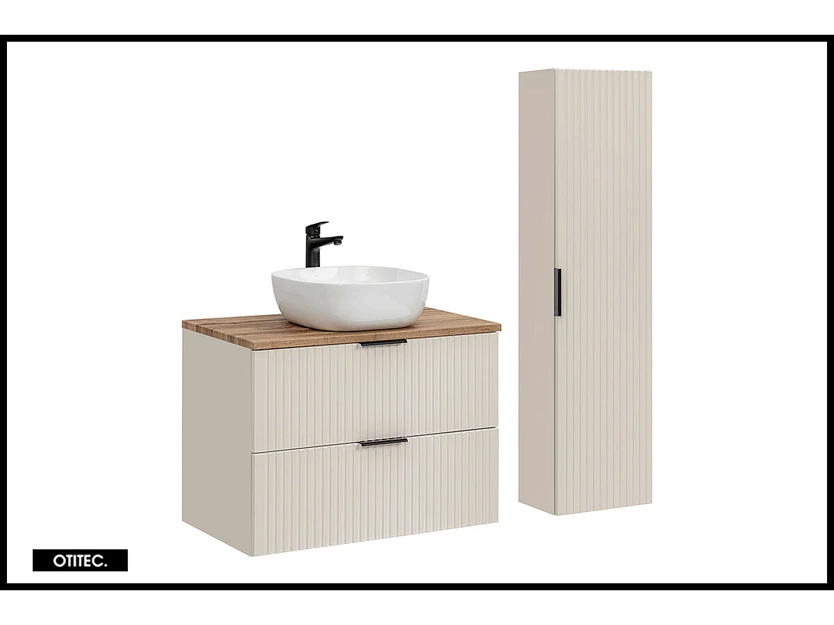 Ensemble meuble de salle de bain - 80 cm - avec plan - avec vasque - avec colonne - LIVA CASHMERE