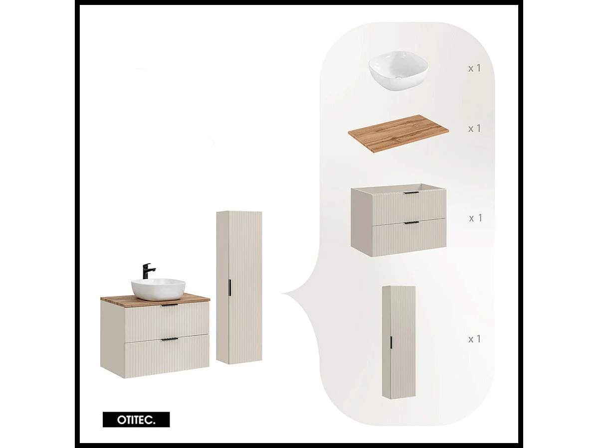 Ensemble meuble de salle de bain - 80 cm - avec plan - avec vasque - avec colonne - LIVA CASHMERE