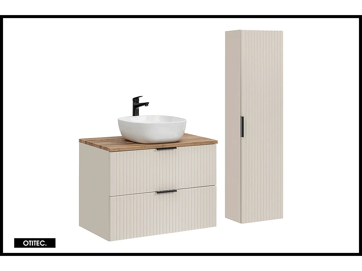 Ensemble meuble de salle de bain - 80 cm - avec plan - avec vasque - avec colonne - LIVA CASHMERE