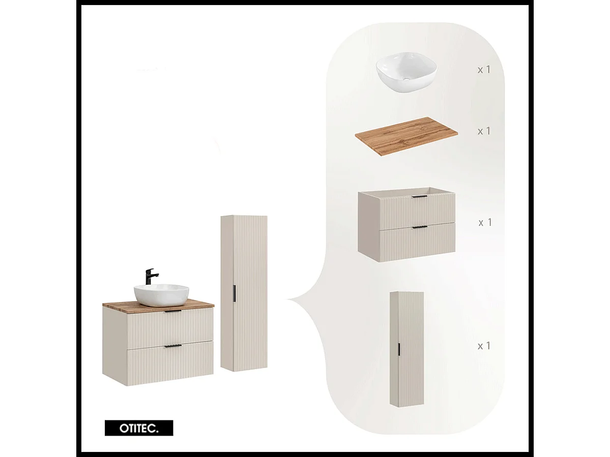 Ensemble meuble de salle de bain - 80 cm - avec plan - avec vasque - avec colonne - LIVA CASHMERE