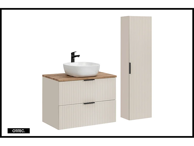 Ensemble meuble de salle de bain - 80 cm - avec plan - avec vasque - avec colonne - LIVA CASHMERE