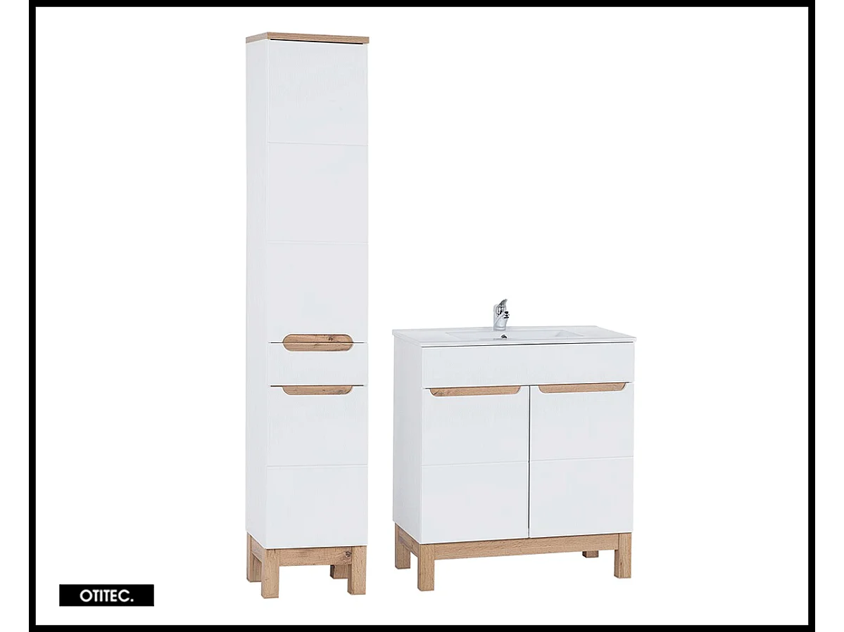Ensemble meuble de salle de bain - 80 cm - avec vasque à encastrer - avec colonne - BALI WHITE