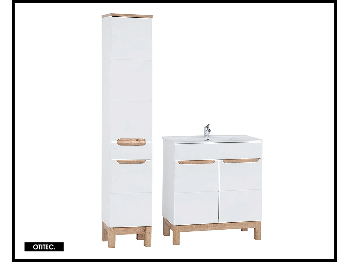 Ensemble meuble de salle de bain - 80 cm - avec vasque à encastrer - avec colonne - BALI WHITE