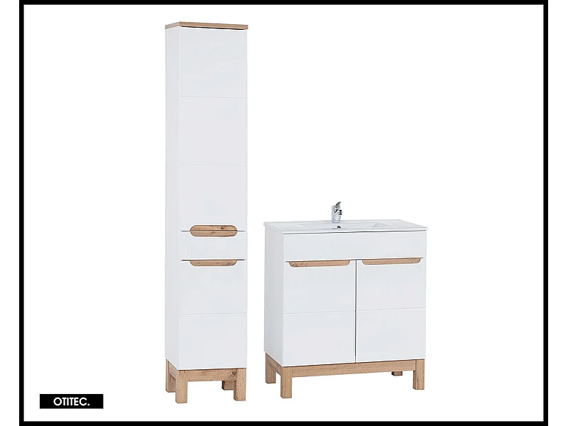Ensemble meuble de salle de bain - 80 cm - avec vasque à encastrer - avec colonne - BALI WHITE