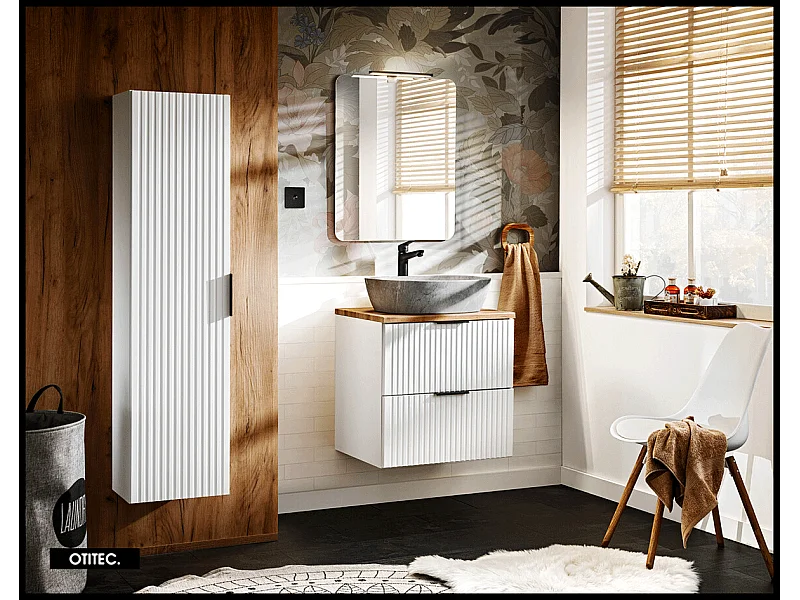 Ensemble meuble de salle de bain de 60 cm - avec plan - avec vasque - avec Miroir - avec colonne - avec Lampe - LIVA WHITE