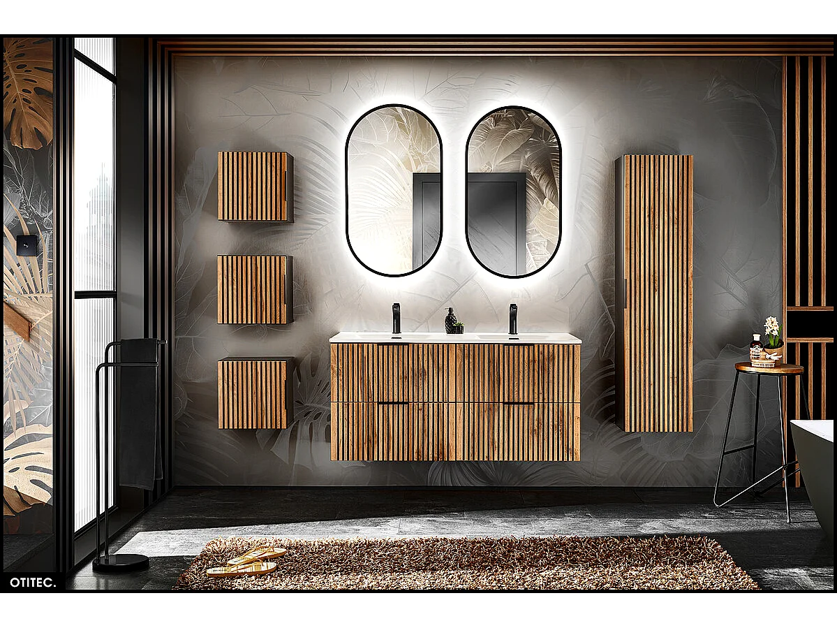 Ensemble de meubles sous vasque - 120 cm - avec Vasque - Cube et Colonnes - Miroirs LED - WOTANIA