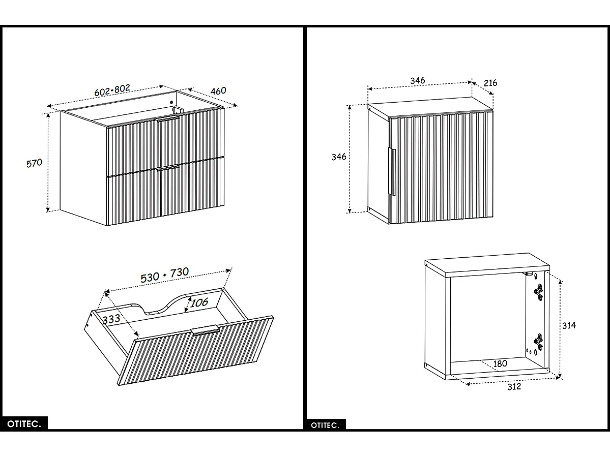 Ensemble de meubles sous vasque - 120 cm - avec Vasque - Cube et Colonnes - Miroirs LED - WOTANIA